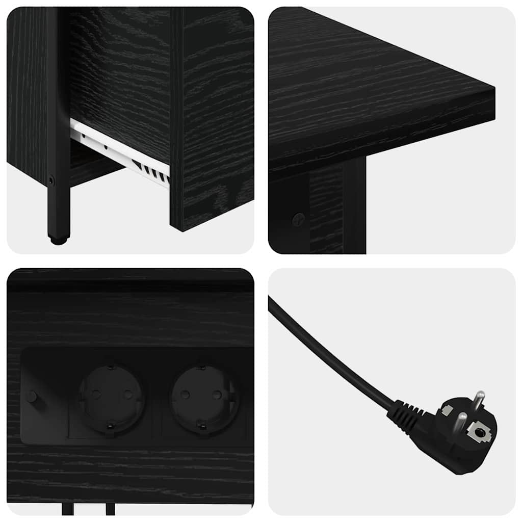 Nattbordskap med skuff Svart eik 60 x 30 x 61 cm Konstruert tre