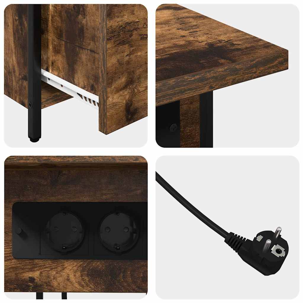 Nattbordskap med skuff Røkt eik 60 x 30 x 61 cm Konstruert tre