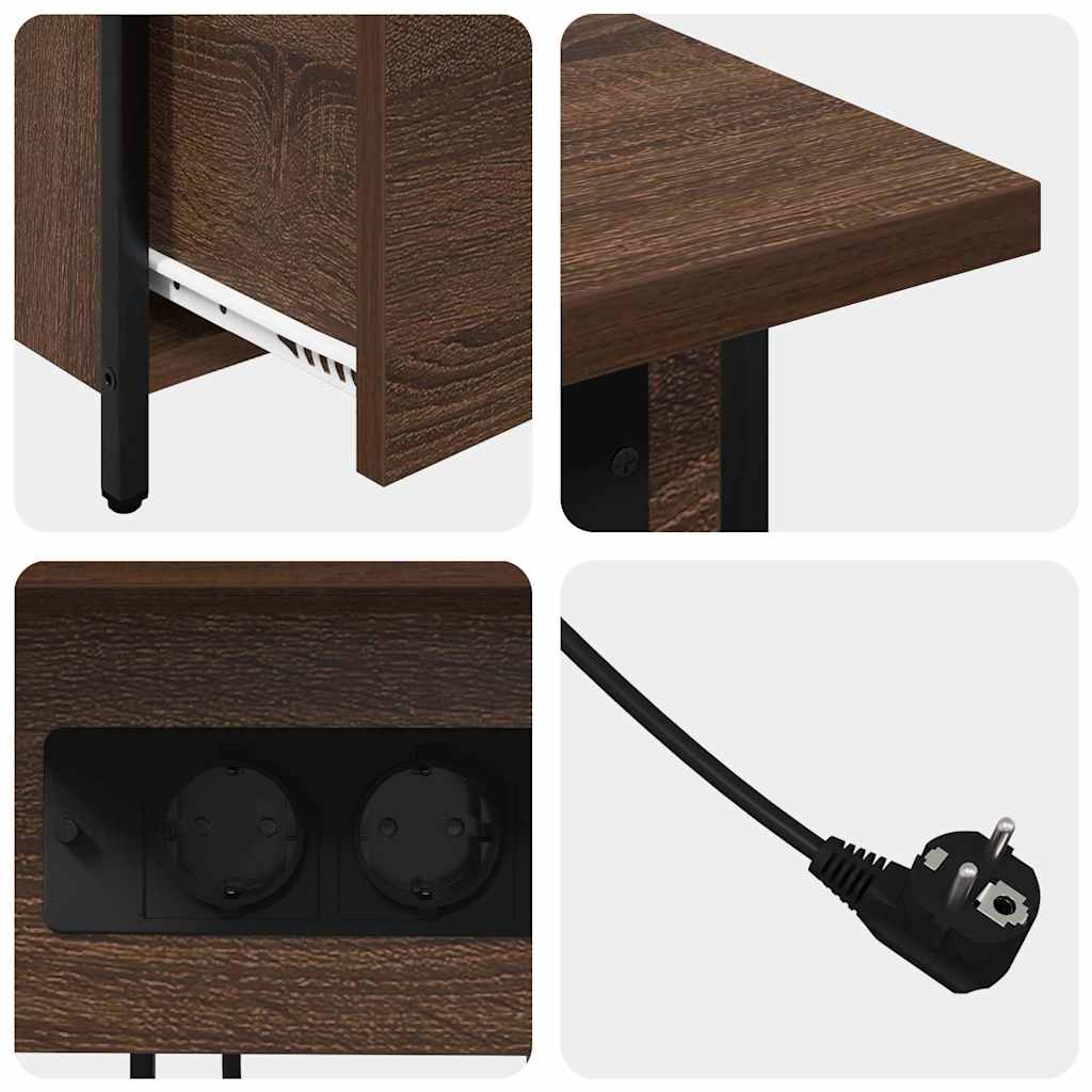 Nattbordskap med skuff brun eik 60 x 30 x 61 cm Konstruert tre