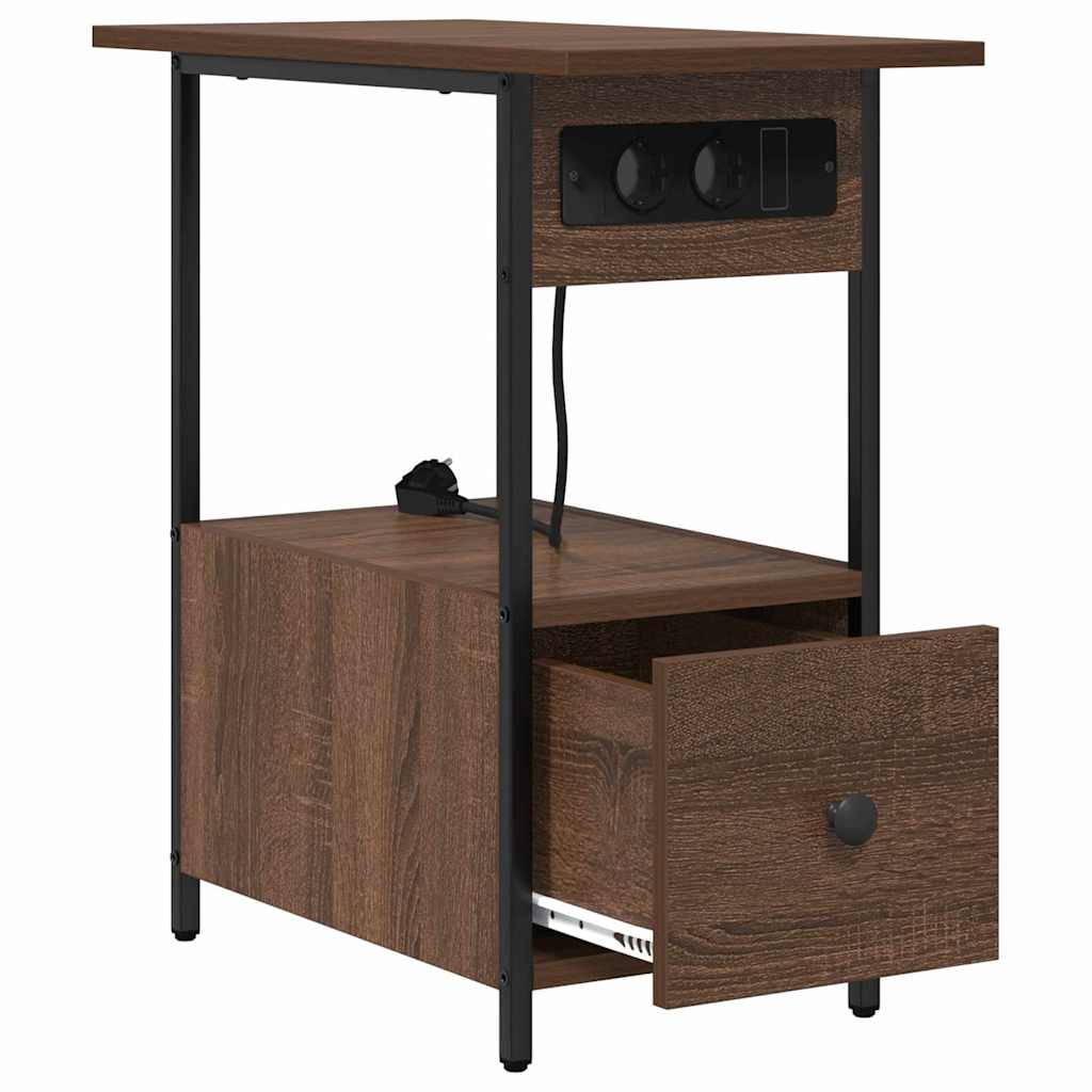 Nattbordskap med skuff brun eik 60 x 30 x 61 cm Konstruert tre