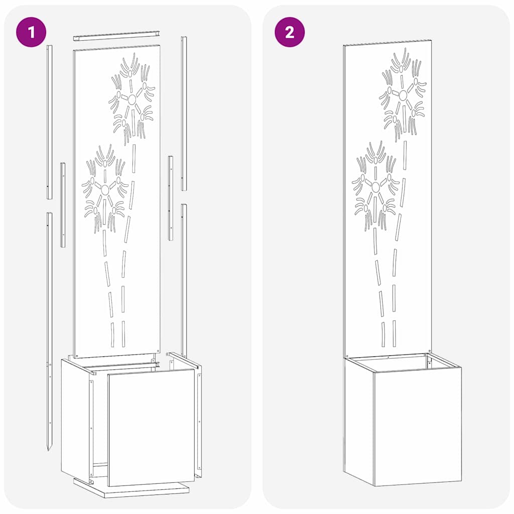 Hageprivat skjerm Blomster Antrasitt 32 x 140 cm Kaldvalsestål