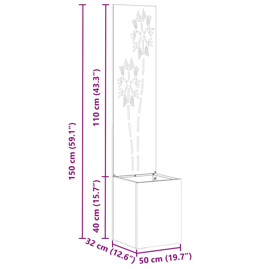 Hageprivat skjerm Blomster sølv 32 x 140 cm Galvanisert stål