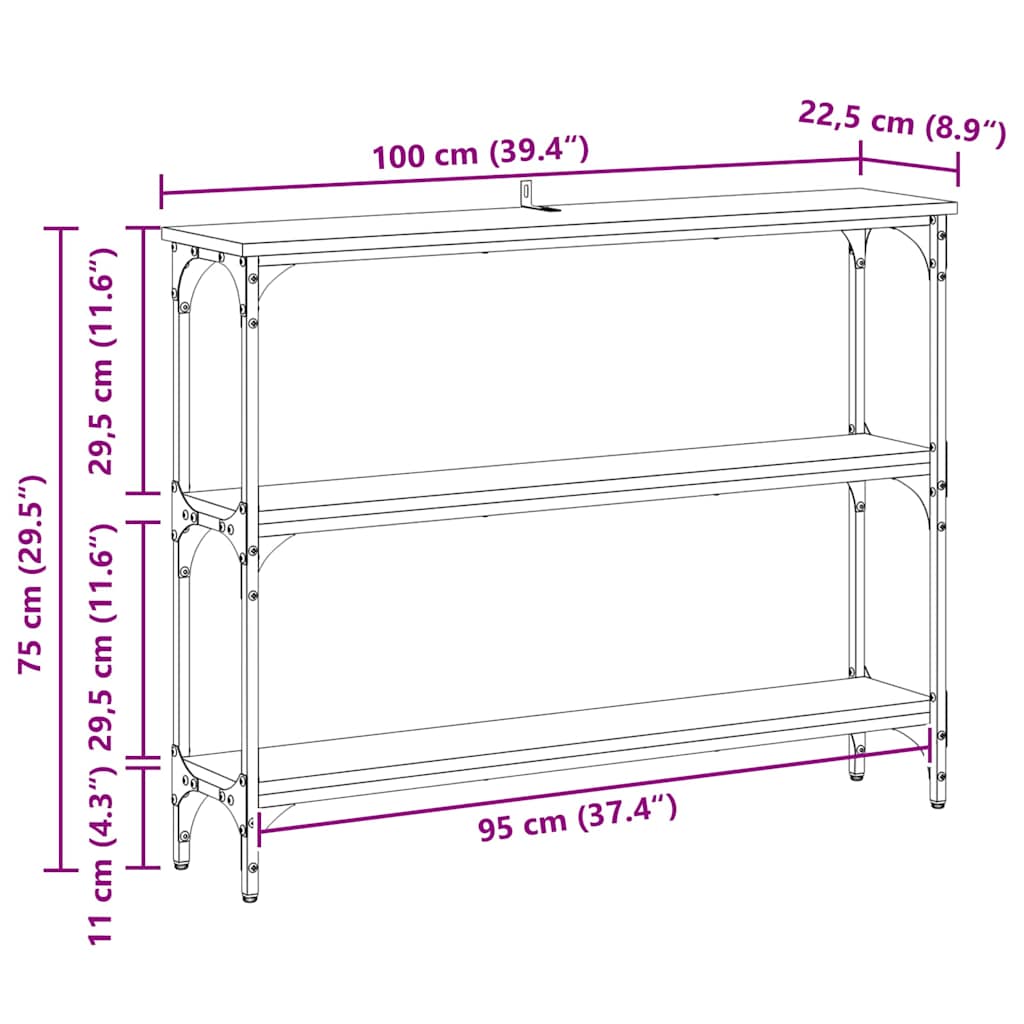 Konsollbord med hylle artisan eik 100 x 22.5 x 75 cm