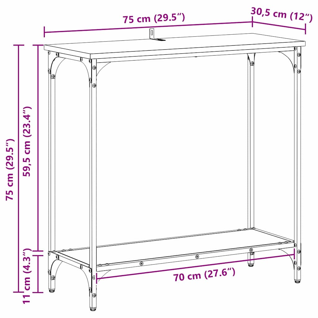 Konsollbord Svart eik 75 x 30.5 x 75 cm Konstruert tre