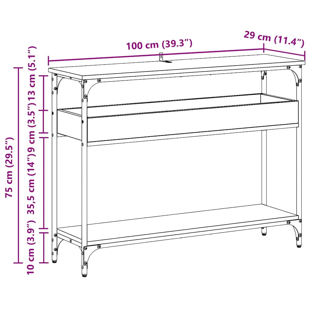 Konsollbord artisan eik 100 x 29 x 75 cm Konstruert tre