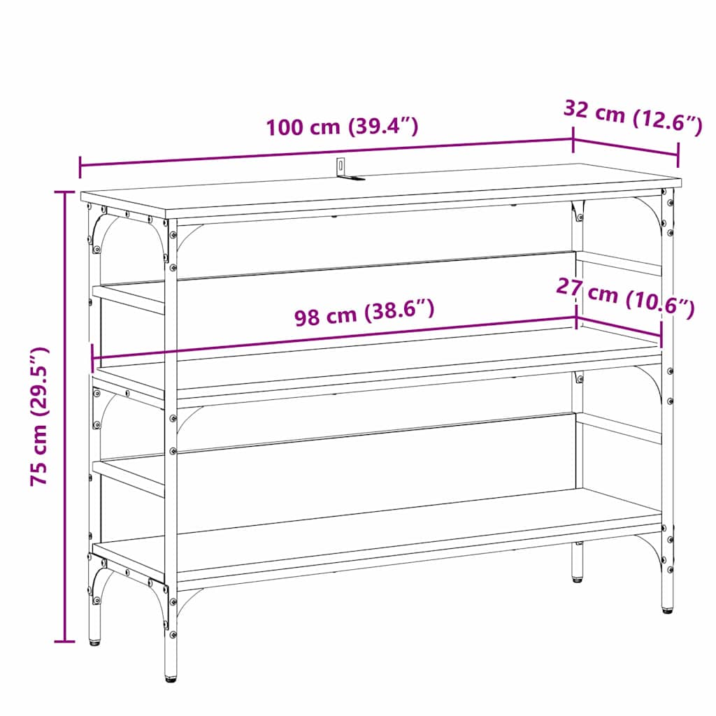 Konsollbord med hylle Svart eik 100 x 32 x 75 cm Konstruert tre