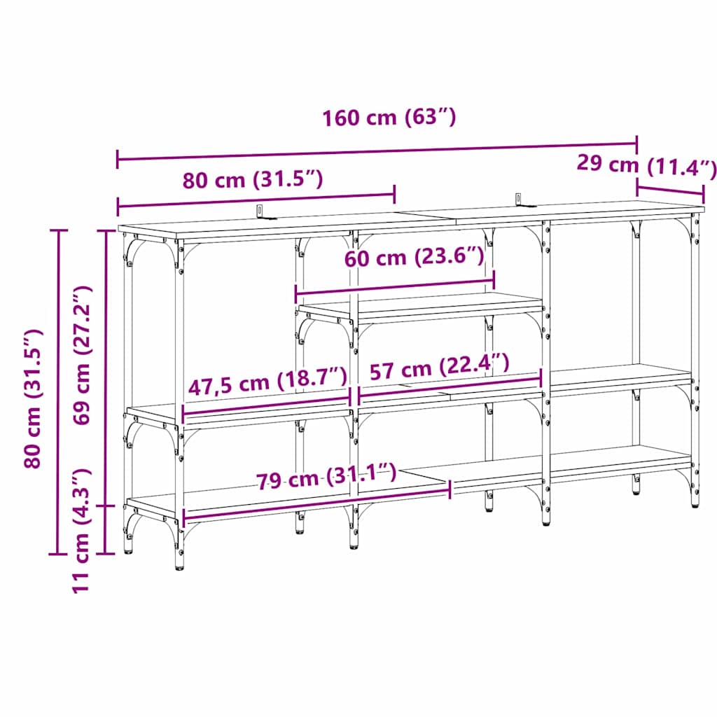 Konsollbord artisan eik 160 x 29 x 80 cm Konstruert tre