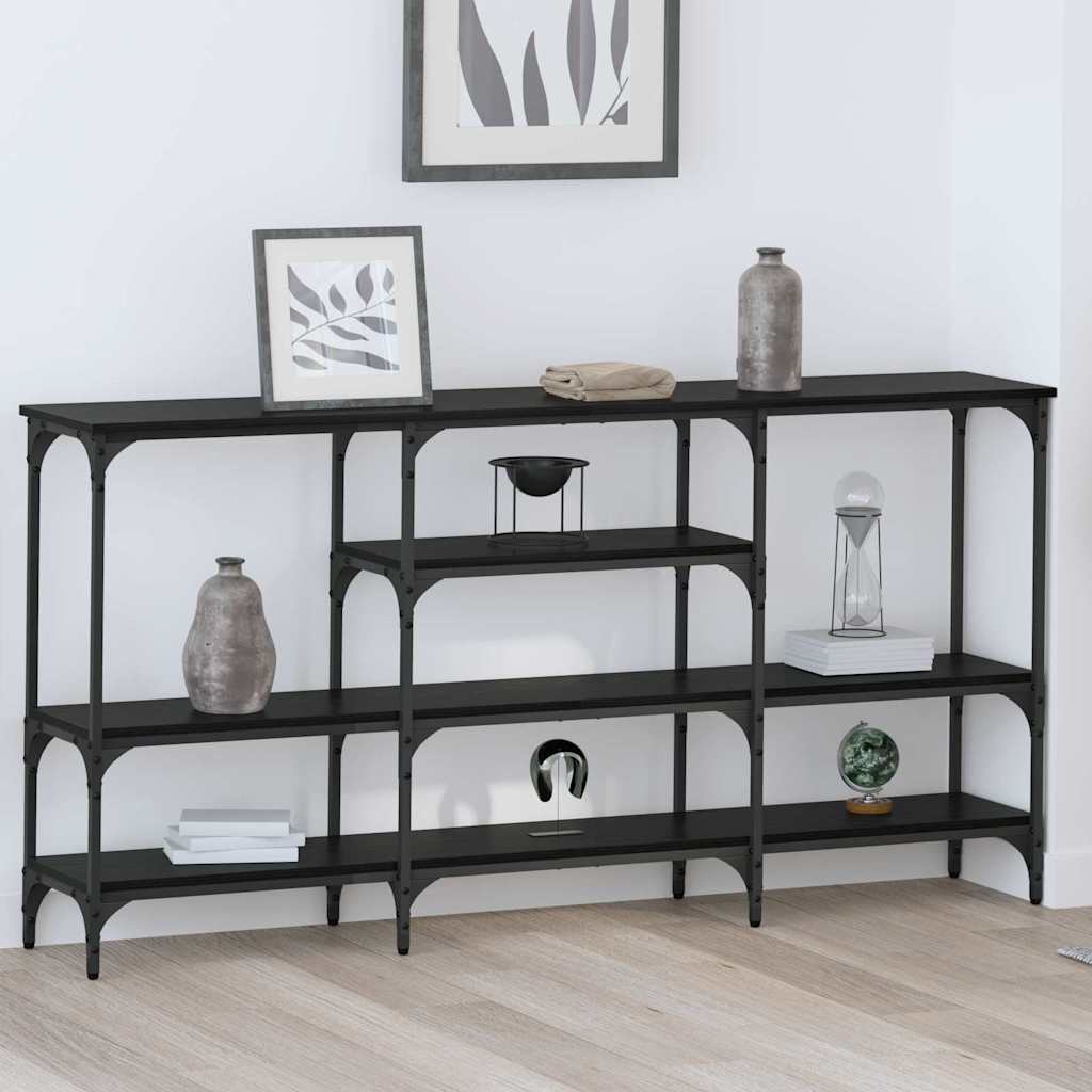 Konsollbord med hylle Svart eik 160 x 29 x 80 cm Konstruert tre