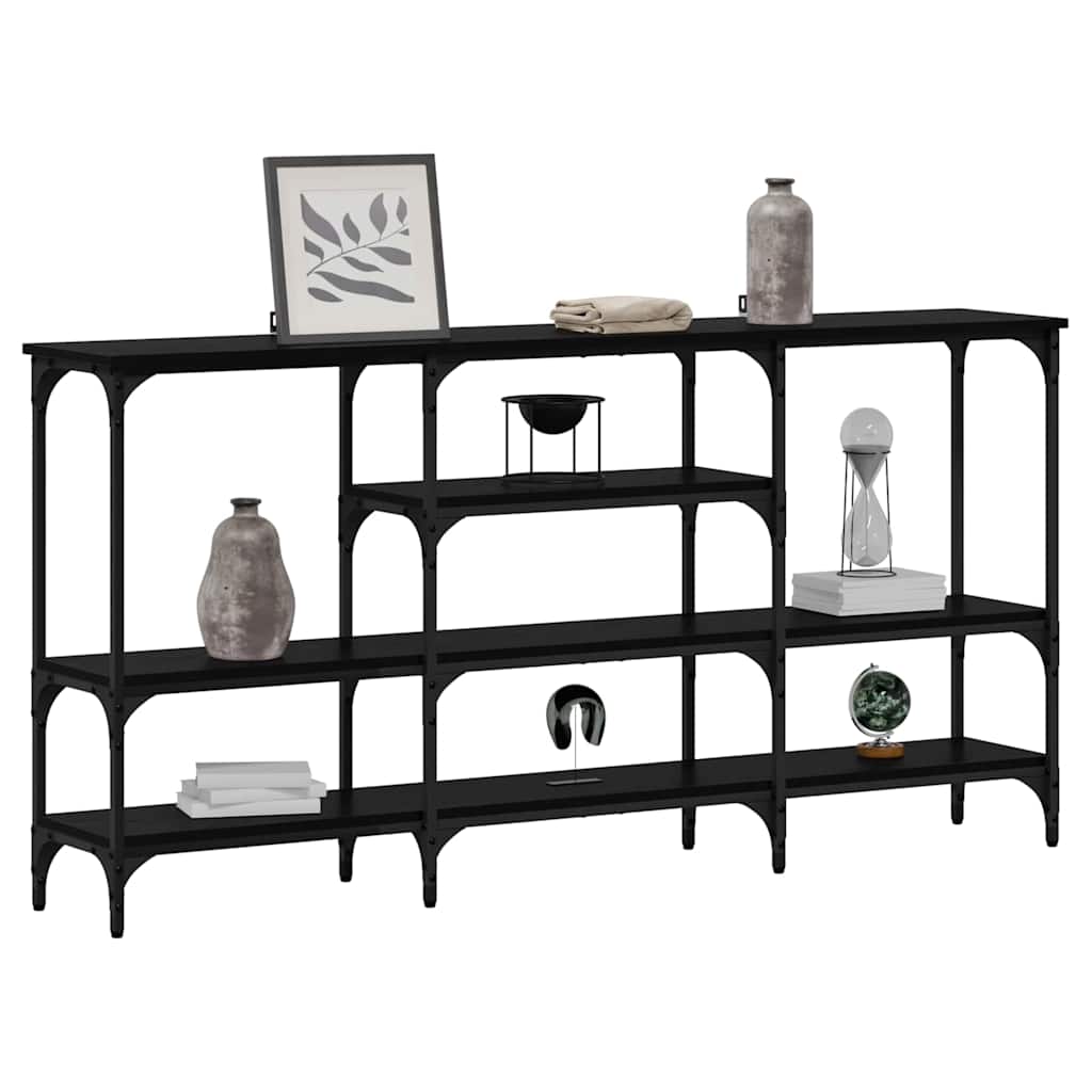 Konsollbord med hylle Svart eik 160 x 29 x 80 cm Konstruert tre