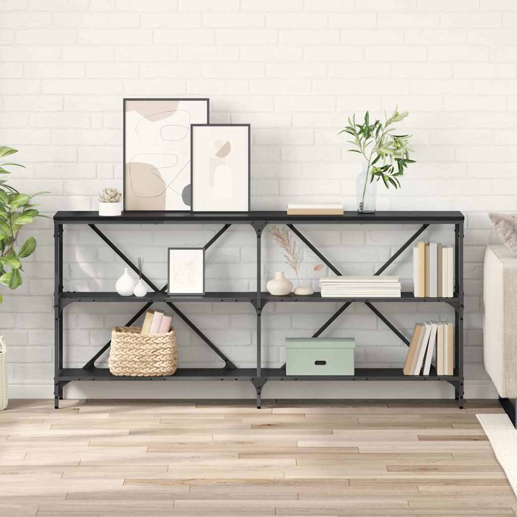 Konsollbord med hylle med lagring Svart Eik 160 x 30 x 75 cm