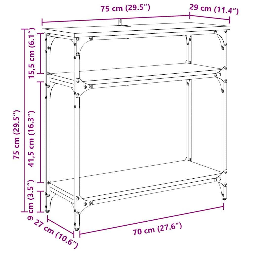Konsollbord med hylle Gamle tre 75 x 29 x 75 cm Konstruert tre