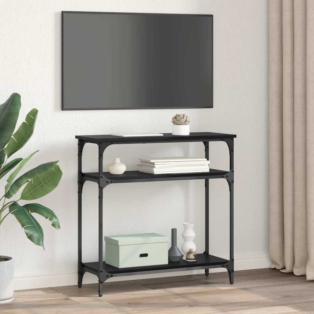 Konsollbord med hylle Svart Eik 75 x 29 x 75 cm Konstruert tre