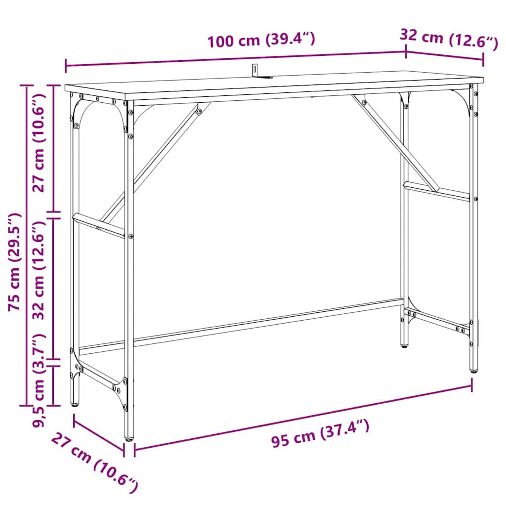 Konsollbord Svart Eik 100 x 32 x 75 cm Konstruert tre