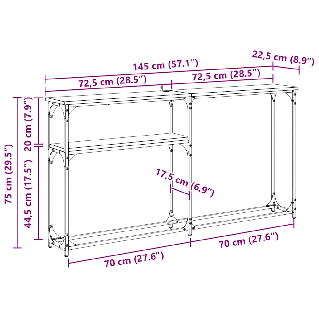 Konsollbord Gammelt tre 145x22.5x75cm Konstruert tre