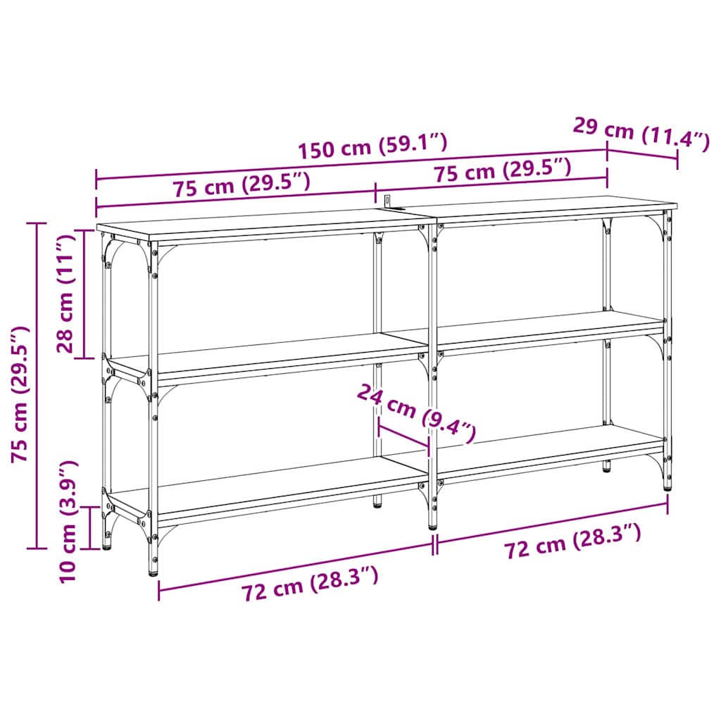 Konsollbord Artisan Eik 150 x 29 x 75 cm Ingeniørtre og metall