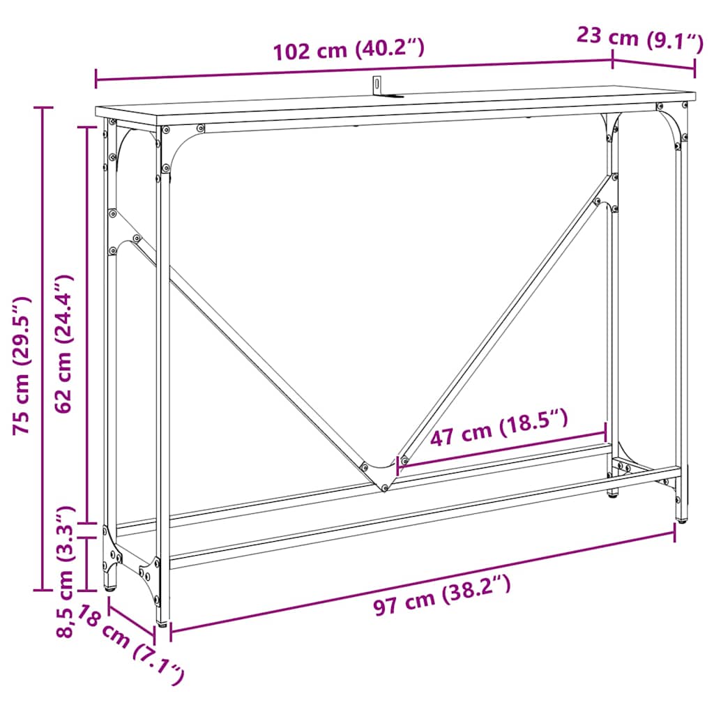 Konsollbord Svart eik 102 x 22.5 x 75 cm Konstruert tre