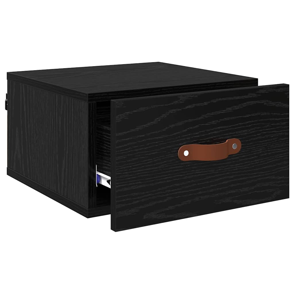 Vegghengt nattbord Svart Eik 35 x 35 x 20 cm Konstruert tre