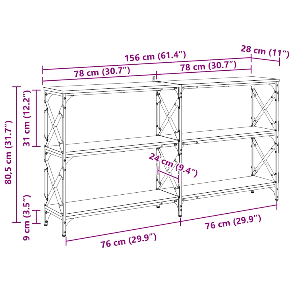 Konsollbord Svart eik 156 x 28 x 80,5 cm Konstruert tre