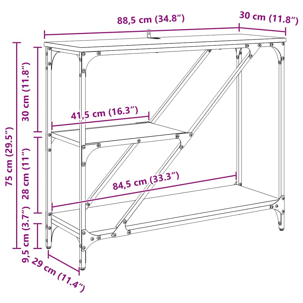 Konsollbord Svart Eik 88,5 x 30 x 75 cm Konstruert tre