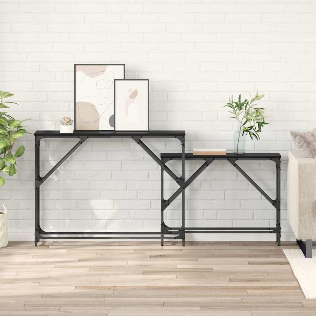 Konsollbord 2 pcs Svart Eik 100 x 28 x 75 cm Konstruert tre