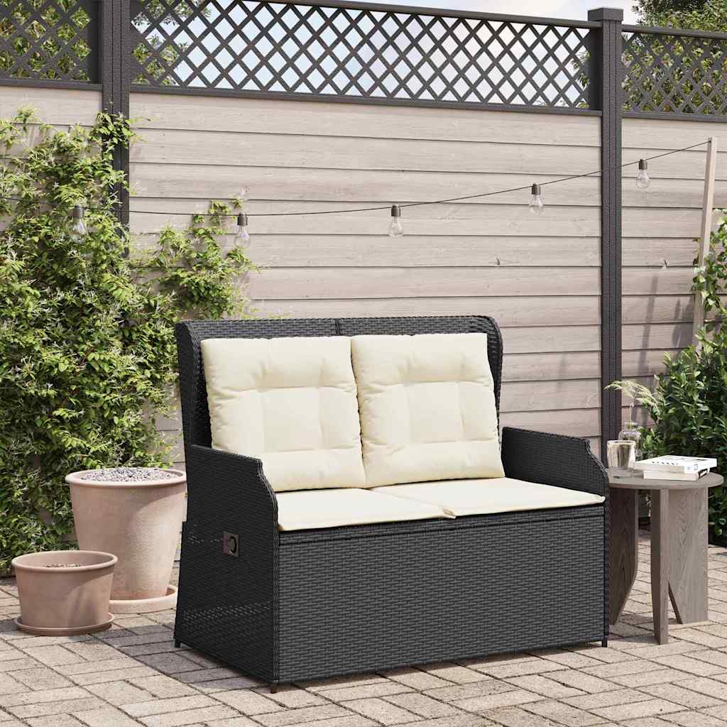 Hagebenk med pute Svart Poly rattan