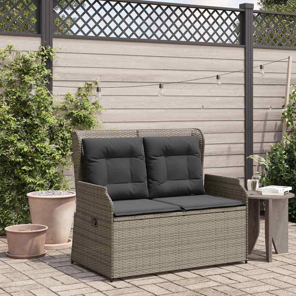 Hagebenk med pute Grå Poly rattan