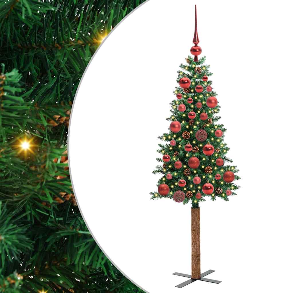 Slim juletre med 150 LED grønn 150 cm PVC og Massivt Furu tre