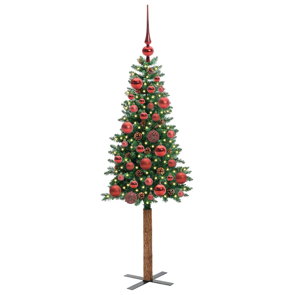 Slim juletre med 150 LED grønn 150 cm PVC og Massivt Furu tre