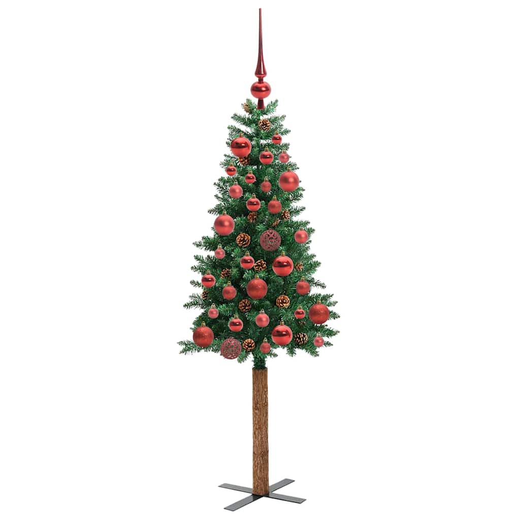 Slim juletre med 150 LED grønn 150 cm PVC og Massivt Furu tre