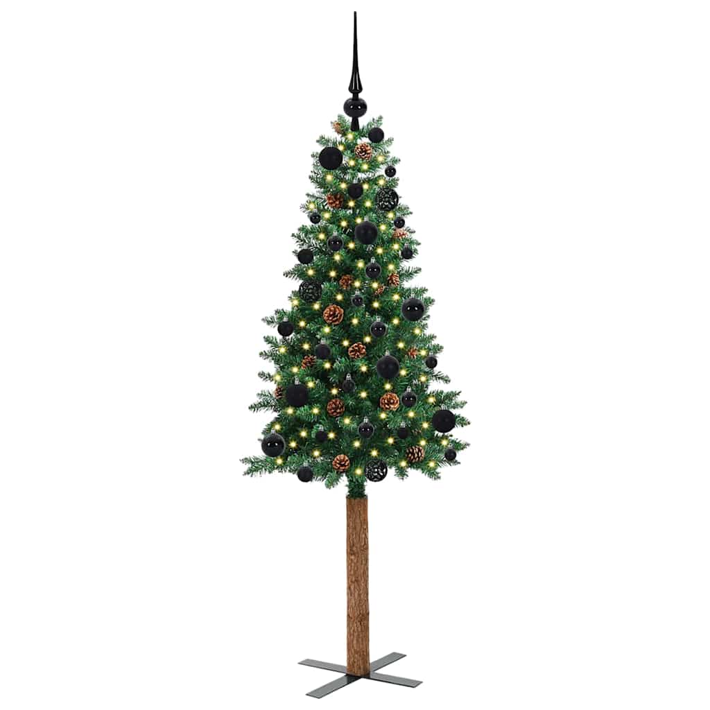 Slim juletre med 150 LED grønn 150 cm PVC og Massivt Furu tre