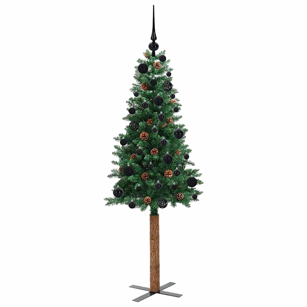 Slim juletre med 150 LED grønn 150 cm PVC og Massivt Furu tre