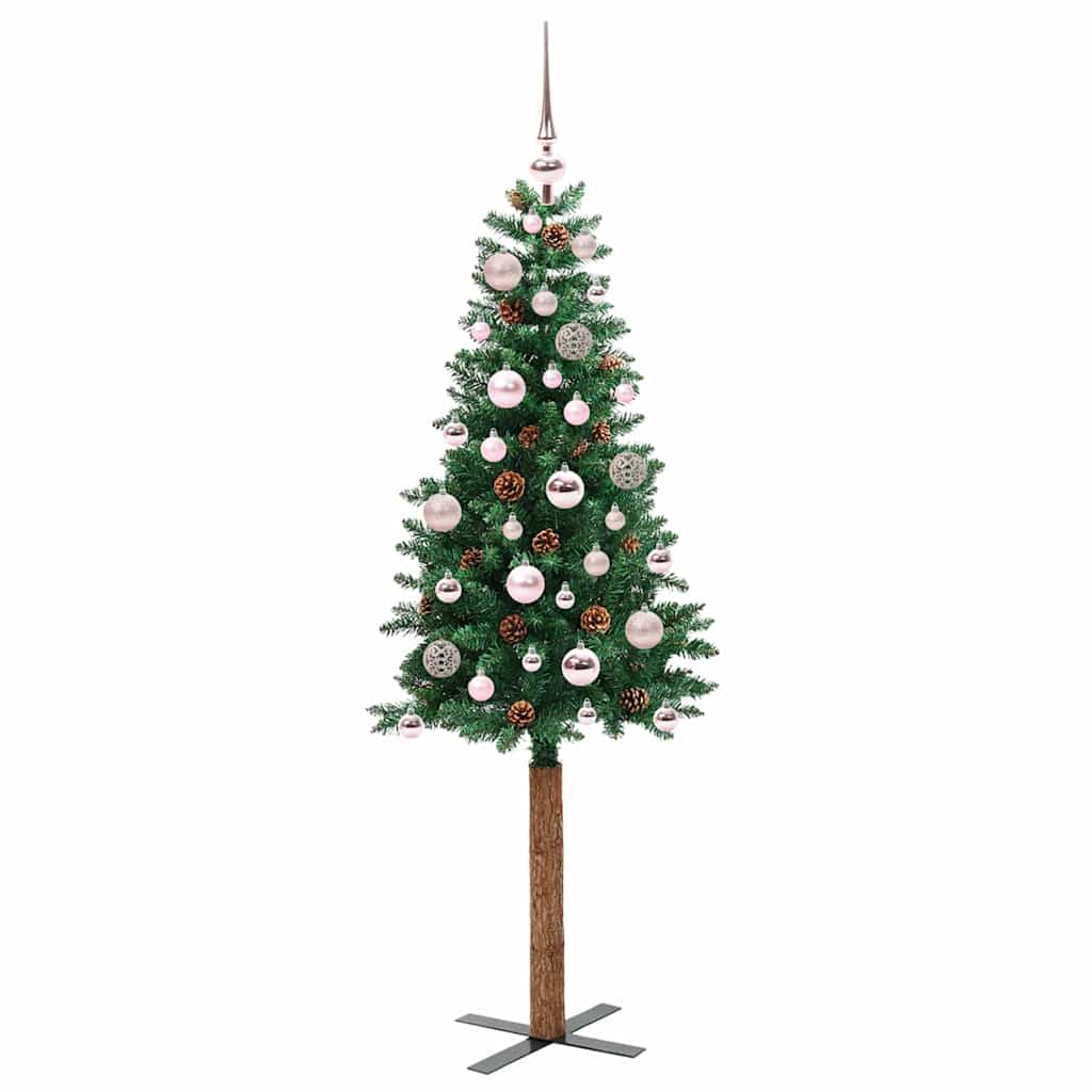 Slim juletre med 150 LED grønn 150 cm PVC og Massivt Furu tre