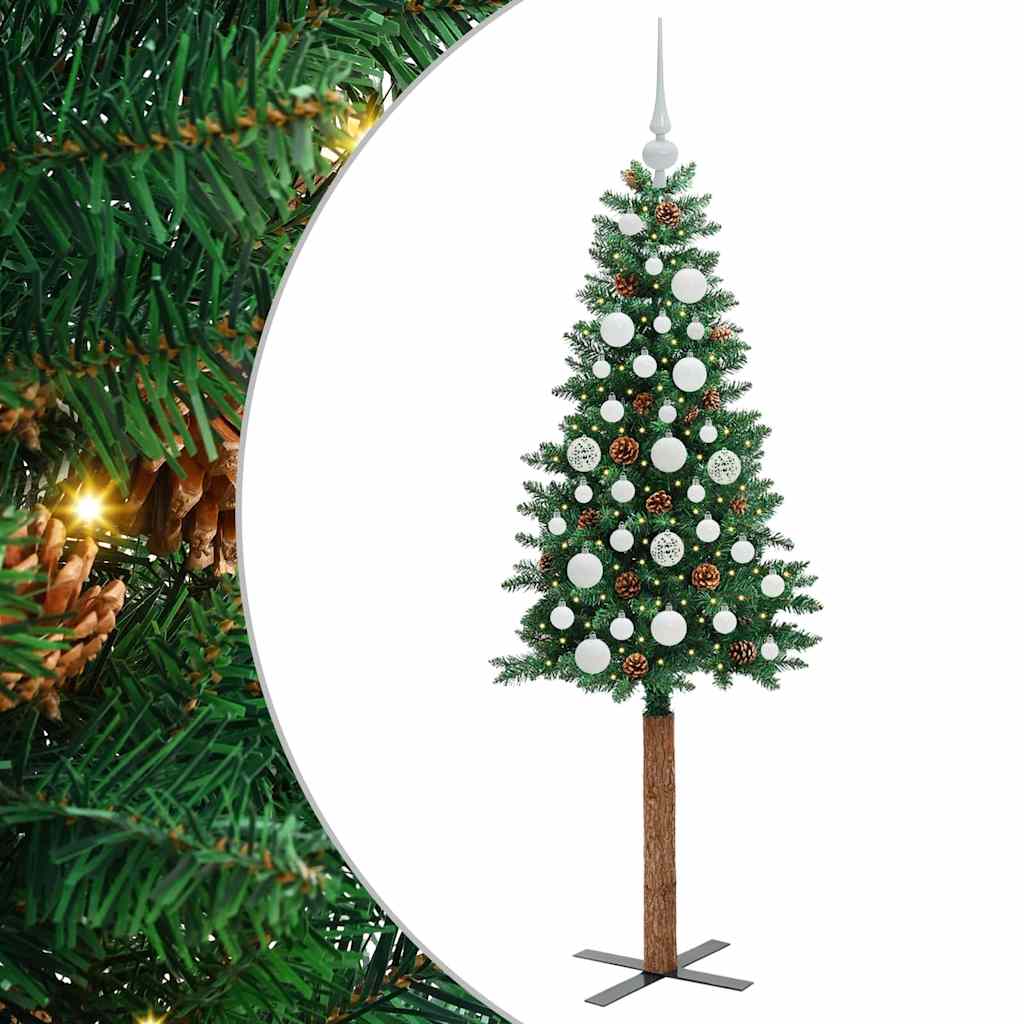 Slim juletre med 150 LED grønn 150 cm PVC og Massivt Furu tre