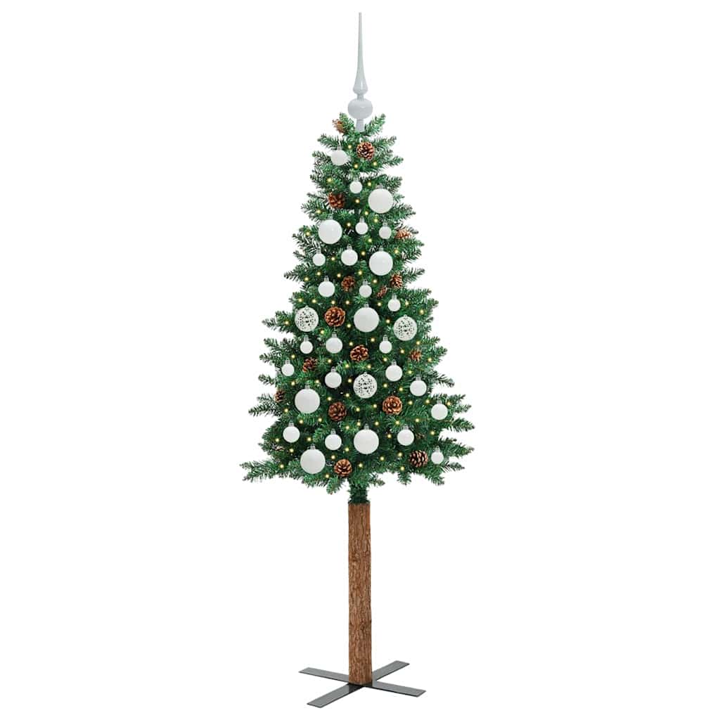 Slim juletre med 150 LED grønn 150 cm PVC og Massivt Furu tre