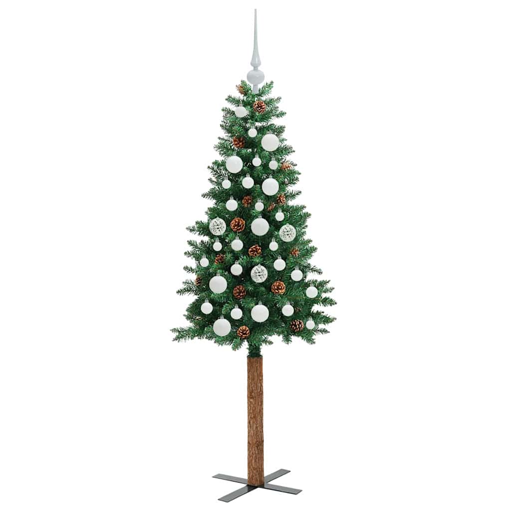 Slim juletre med 150 LED grønn 150 cm PVC og Massivt Furu tre