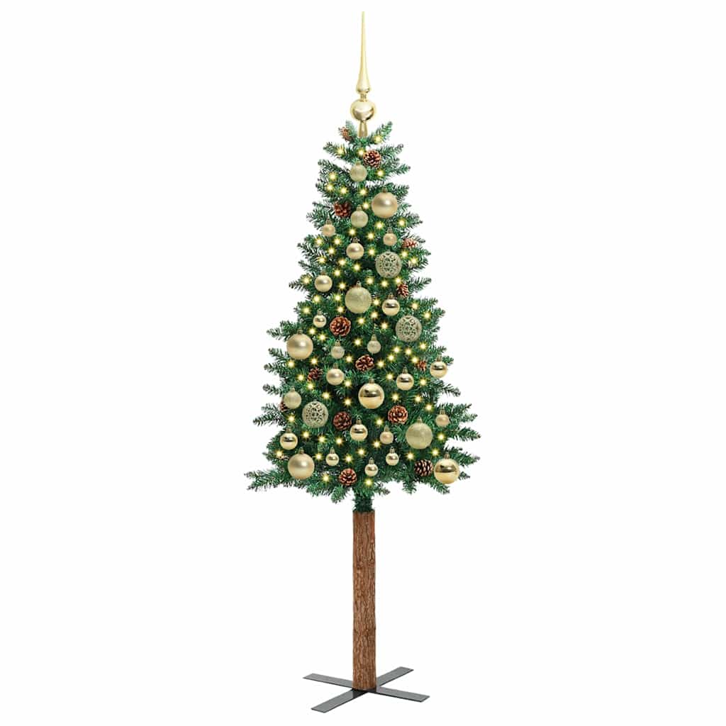 Slim juletre med 150 LED grønn 150 cm PVC og Massivt Furu tre
