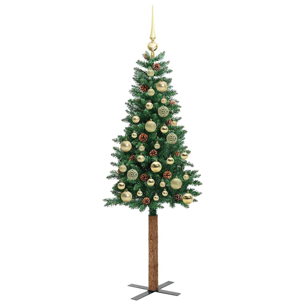 Slim juletre med 150 LED grønn 150 cm PVC og Massivt Furu tre