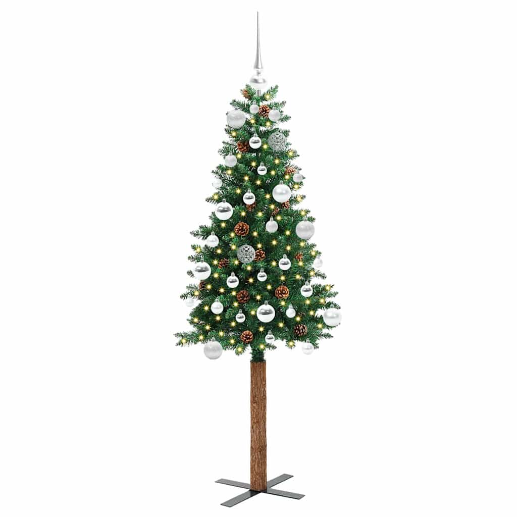 Slim juletre med 150 LED grønn 150 cm PVC og Massivt Furu tre