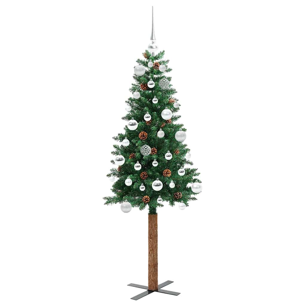 Slim juletre med 150 LED grønn 150 cm PVC og Massivt Furu tre