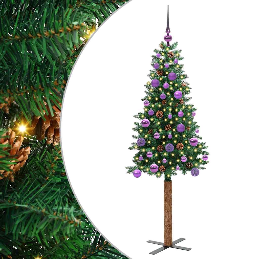 Slim juletre med 150 LED grønn 150 cm PVC og Massivt Furu tre