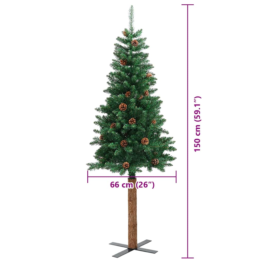 Slim juletre med 150 LED grønn 150 cm PVC og Massivt Furu tre