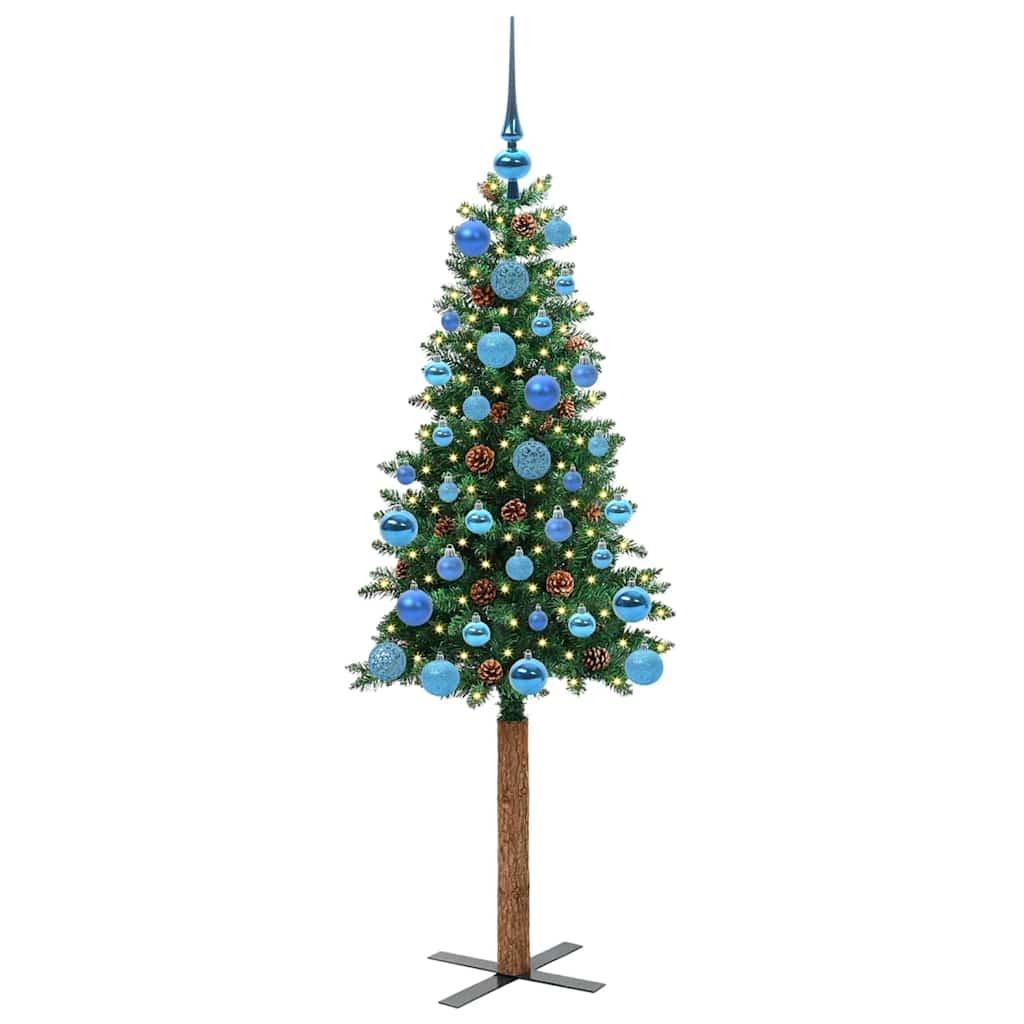 Slim juletre med 150 LED grønn 150 cm PVC og Massivt Furu tre