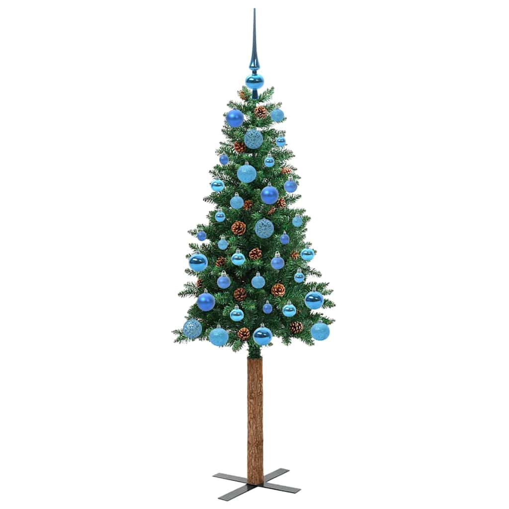Slim juletre med 150 LED grønn 150 cm PVC og Massivt Furu tre