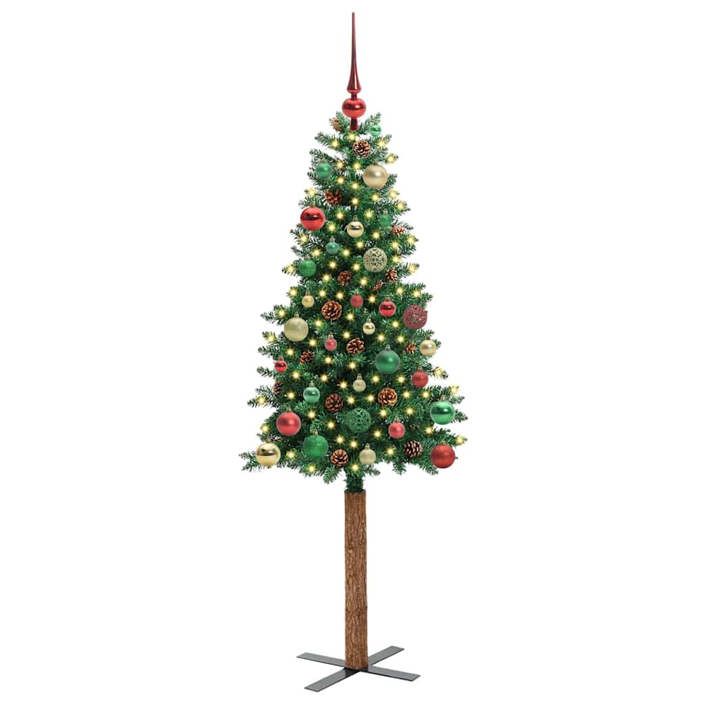 Slim juletre med 150 LED grønn 150 cm PVC og Massivt Furu tre