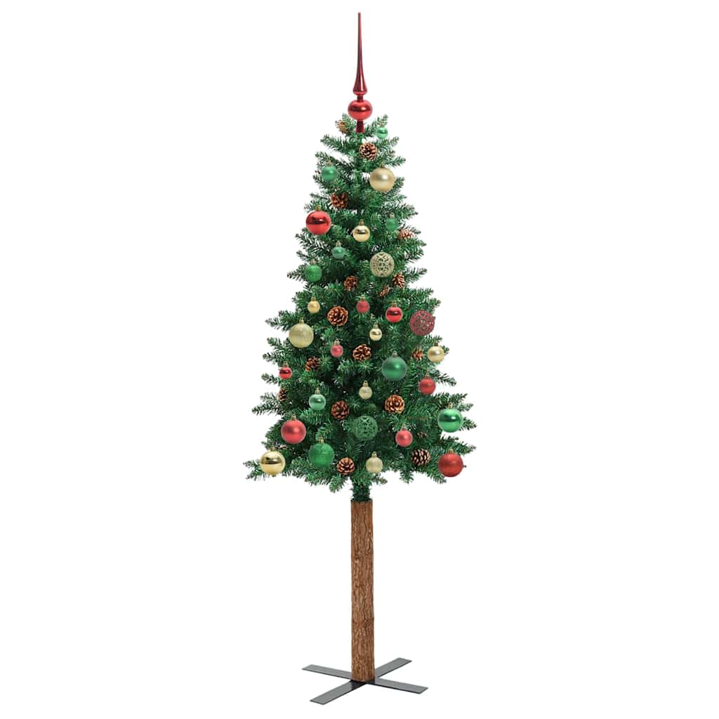 Slim juletre med 150 LED grønn 150 cm PVC og Massivt Furu tre