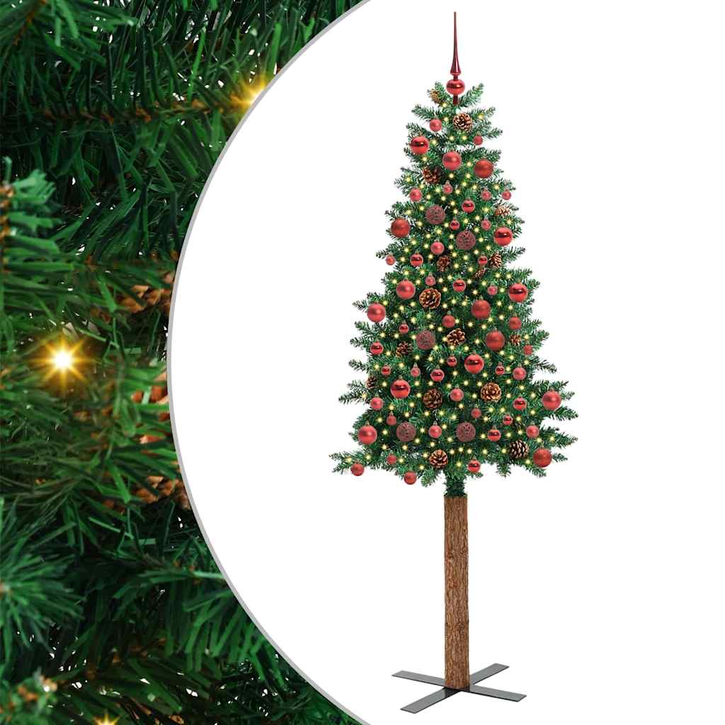 Slim juletre med 300 LED grønn 180 cm PVC og Massivt Furu tre