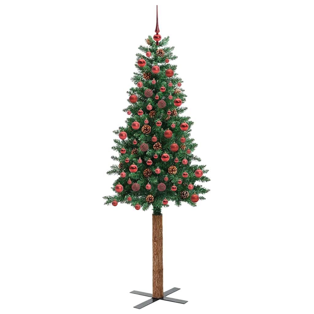 Slim juletre med 300 LED grønn 180 cm PVC og Massivt Furu tre