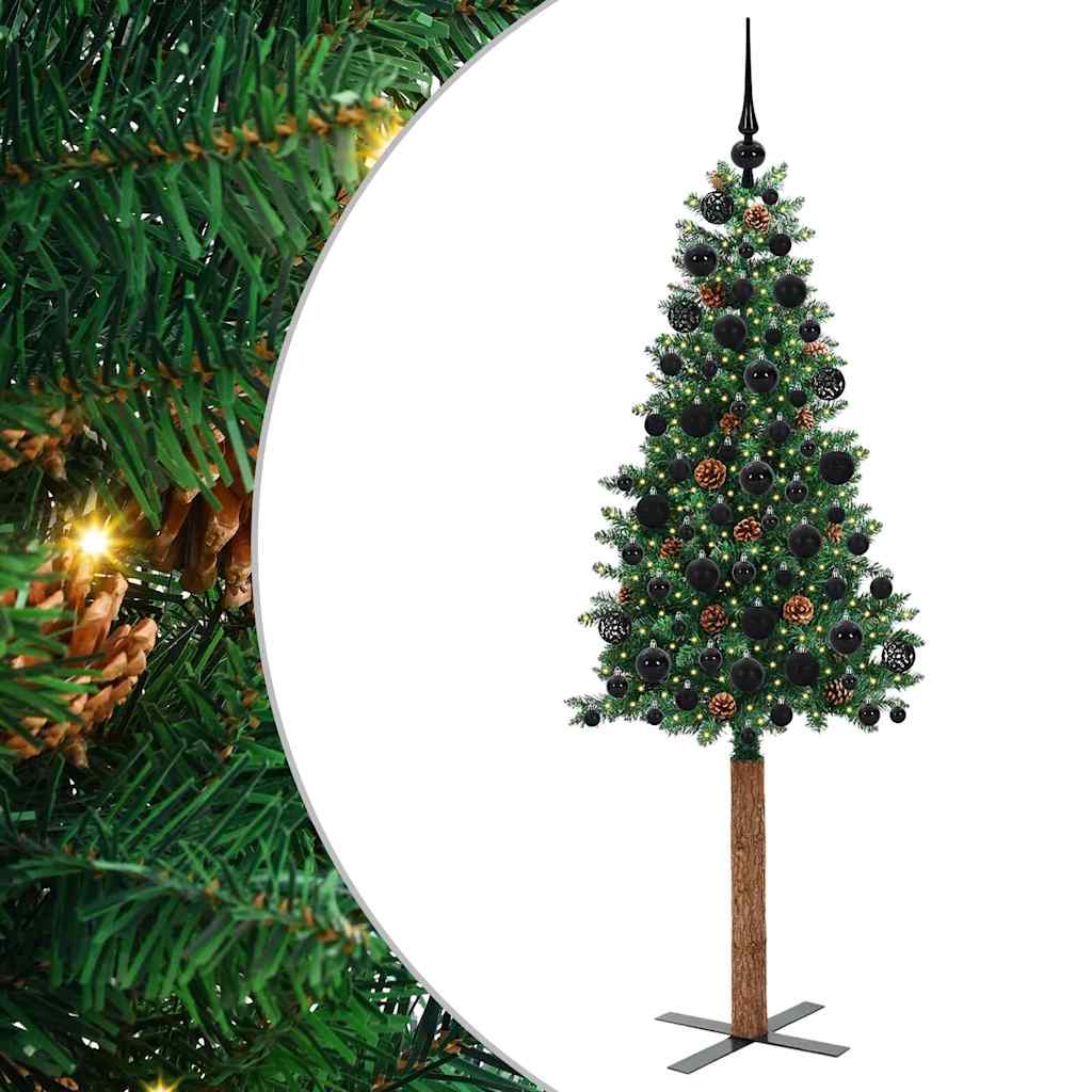 Slim juletre med 300 LED grønn 180 cm PVC og Massivt Furu tre