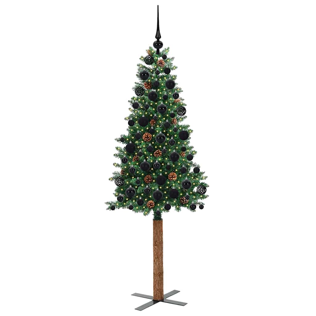 Slim juletre med 300 LED grønn 180 cm PVC og Massivt Furu tre