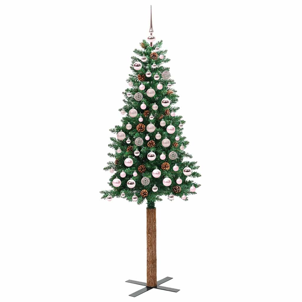 Slim juletre med 300 LED grønn 180 cm PVC og Massivt Furu tre
